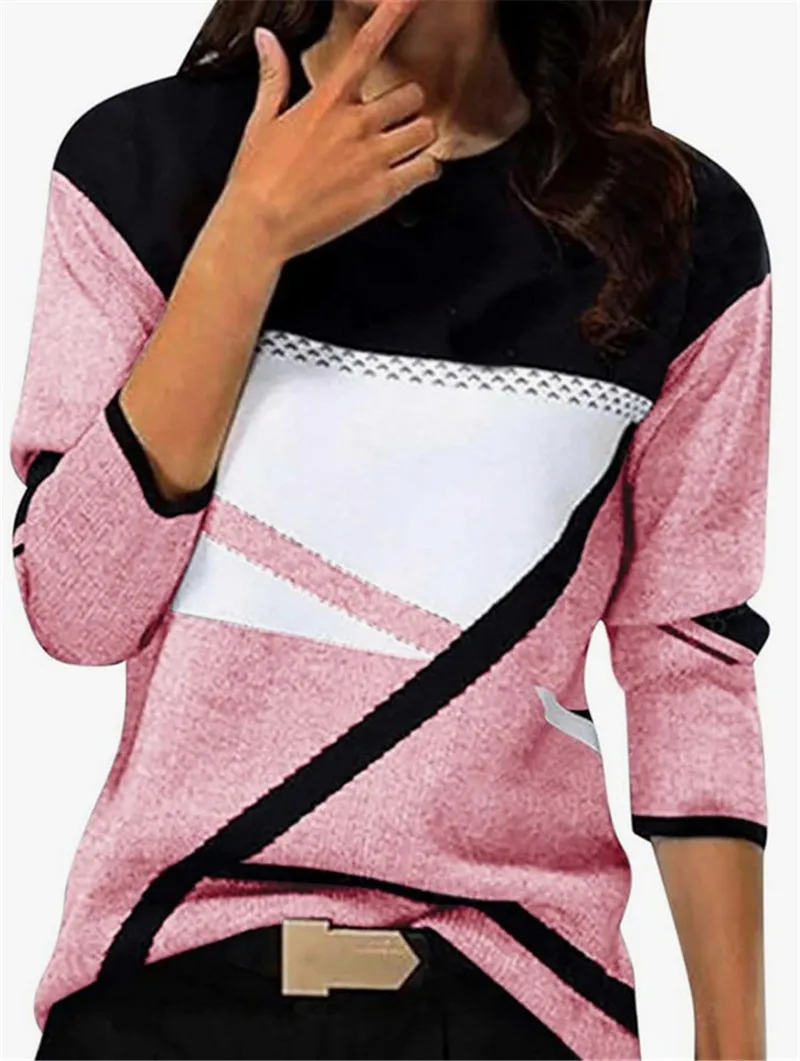 Geometric Graphic Women Fashion T-Shirts Spring Autumn Long Sleeve 3D Printing Streetwear Ladies Tee 3XL Plus Size Casual Tops
