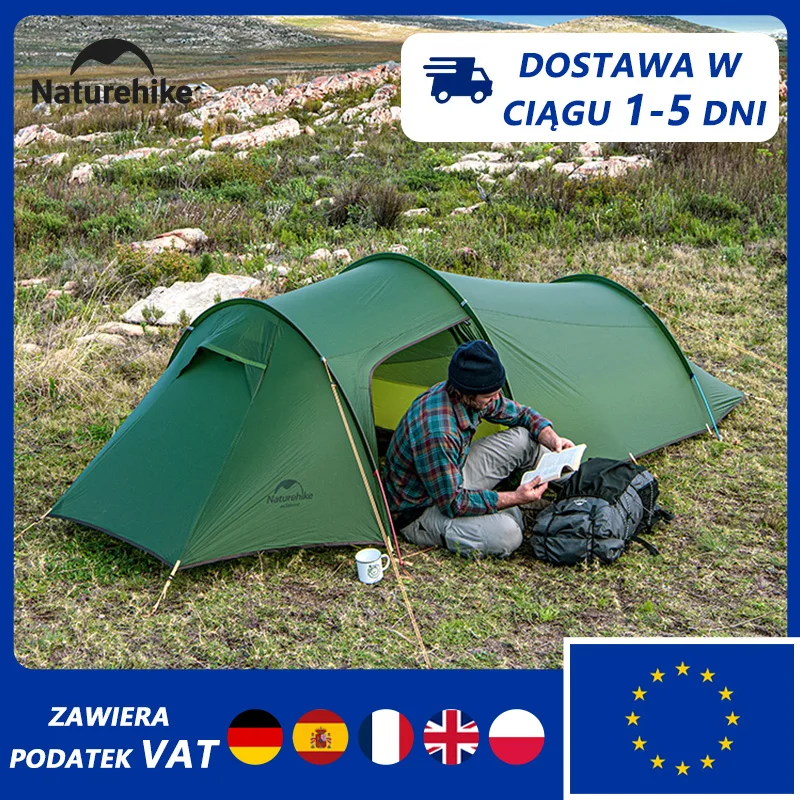 Naturehike Opalus Tenda da campeggio a tunnel Tenda da 4 stagioni Tenda da viaggio in nylon 20D impermeabile per grandi spazi Tenda da spiaggia Zaino in spalla per 2 3 persone