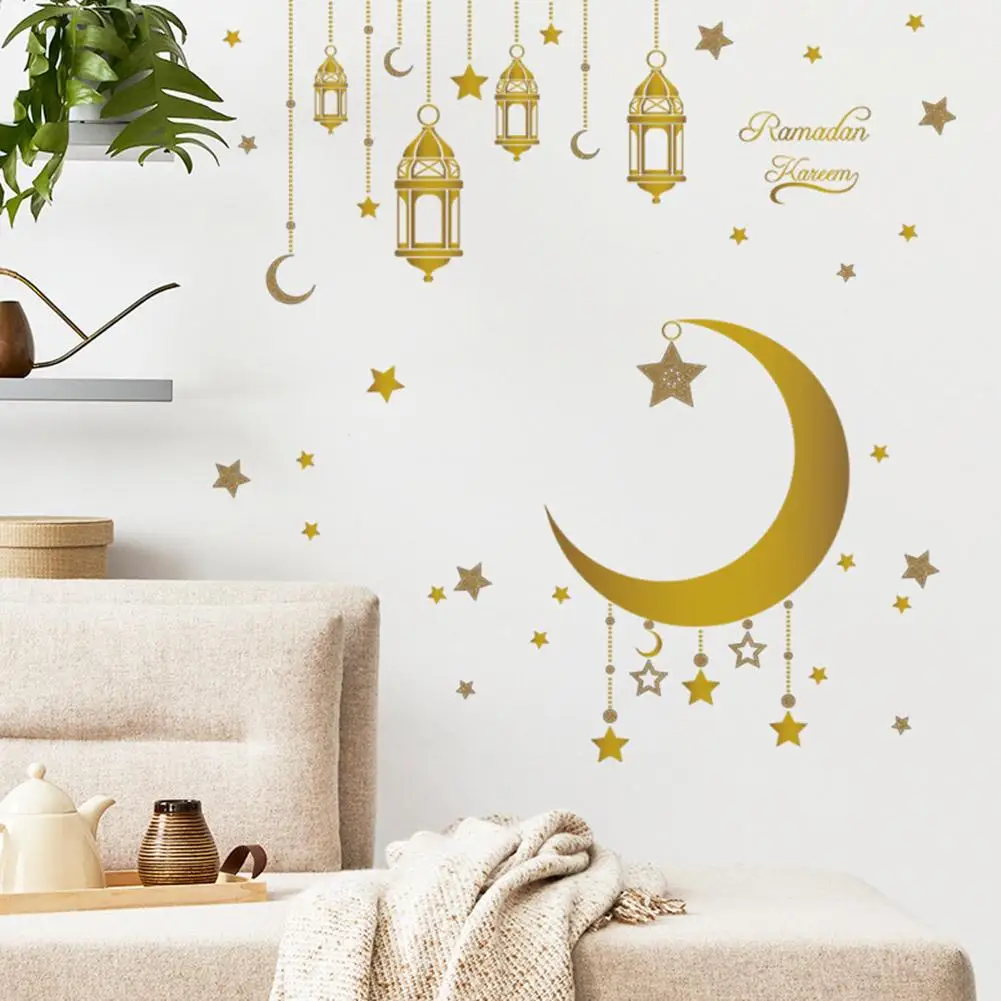 2PCS Moon Star Lantern Wall Sticker Wall Decals High-viscosity Home Decorations For Bedroom Living Room Porch Commercial Place