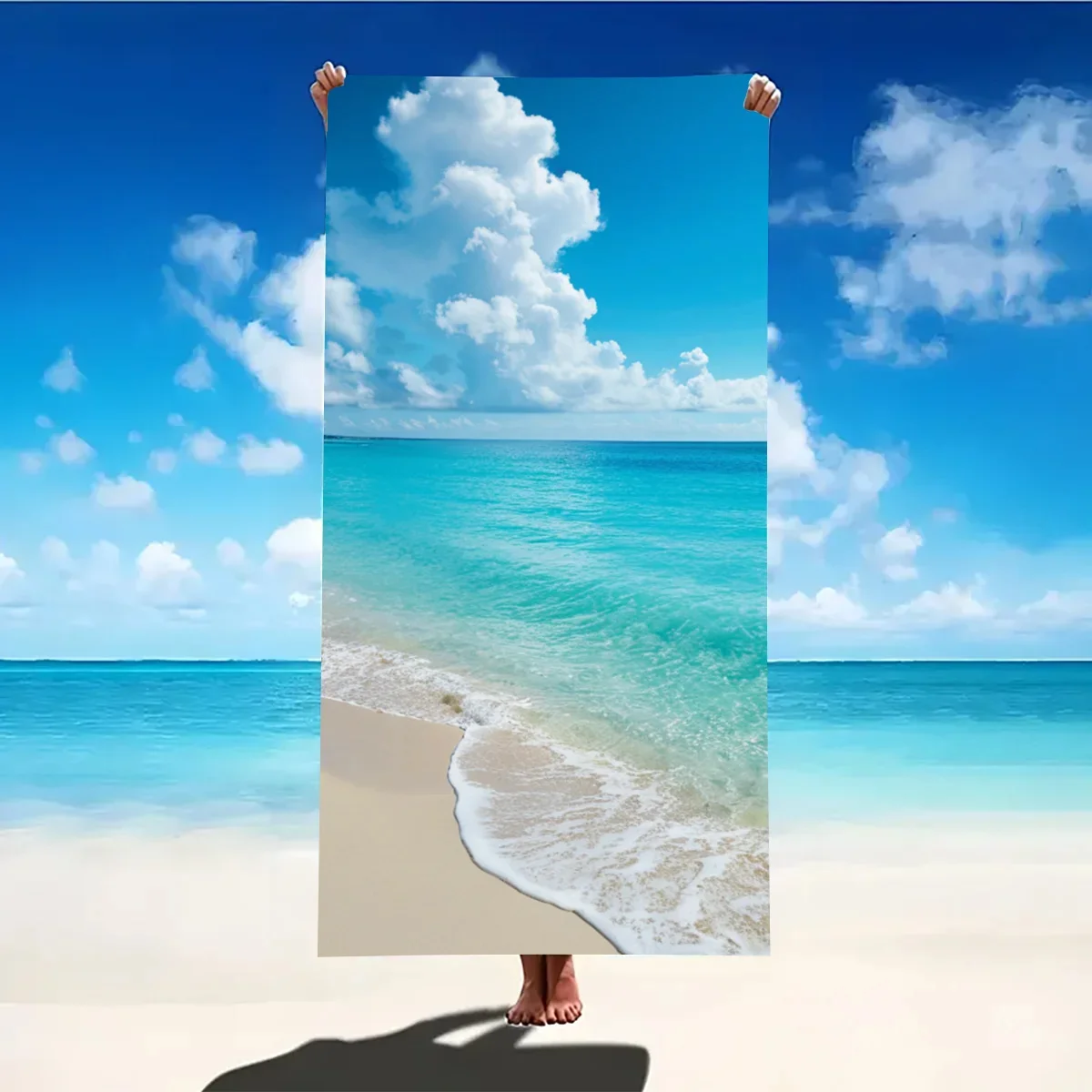 

Beach towel with sea and sky print pattern, sun protection and windproof, suitable for swimming pool, camping and travel blanket