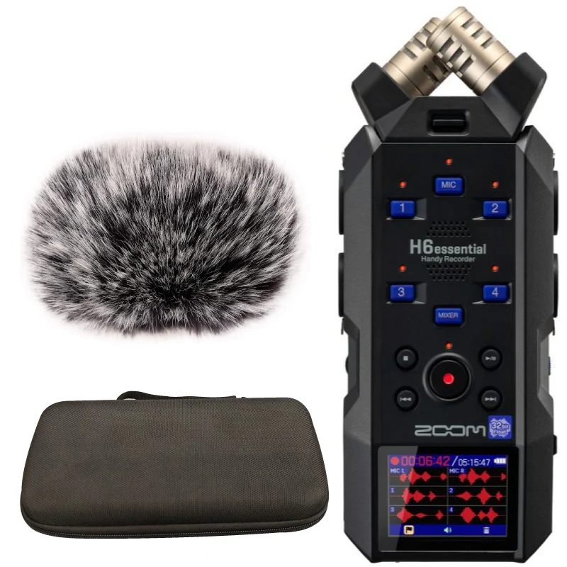 

Портативный стереорекордер ZOOM H6essential в комплекте с меховой ветрозащитой для микрофона и набором аксессуаров, 32-битный, 6-дорожечный, с функцией Float.