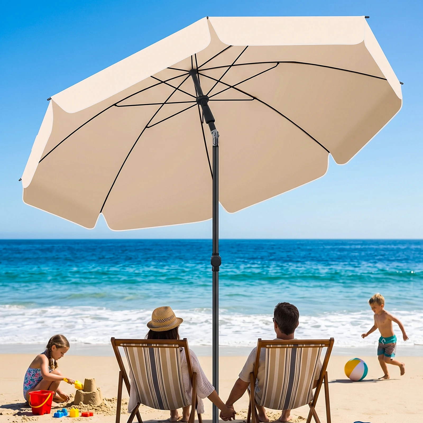 2M Sonnenschirm, Strand-Sonnenschirm, neigbar, verstellbar, UV-Schutz für den Außenbereich, Camping- und Angel-Sonnenschirm, wasserdichter Schatten-Sonnenschirm, Gartenpavillon – Detail 5