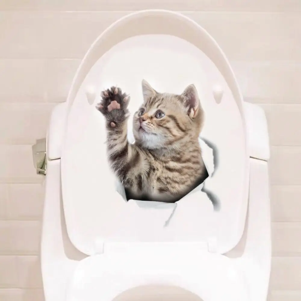 Torn Peeping Kitten Toilet Sticker 3D Effect Bathroom Toilet Seat Waterproof Sticker Self-Adhesive