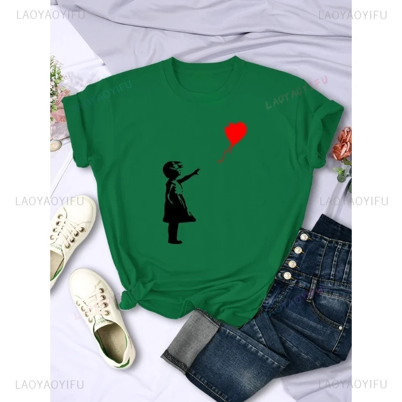 LetS Fly Love بالونات يطبع المرأة التي شيرت لينة تنفس قصيرة الأكمام الشارع الهيب هوب الاتجاه بلايز عادية تنفس الإناث تيز