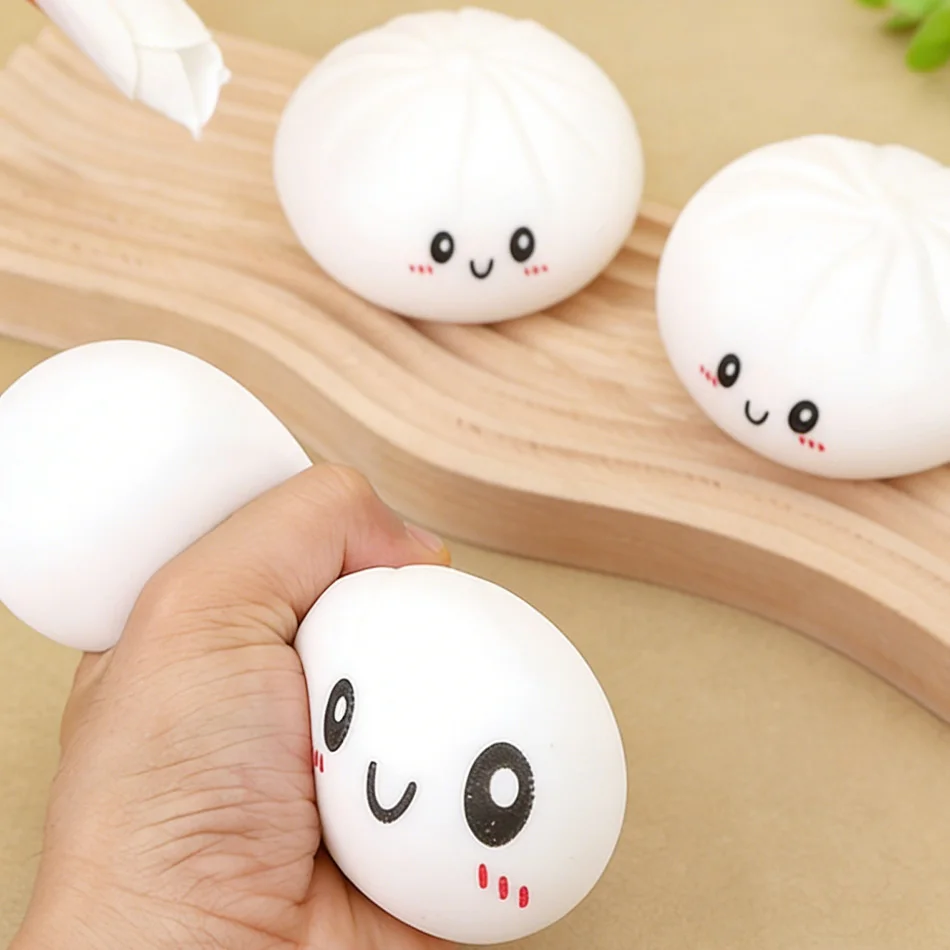 

New White Baozi Dumpling Squishes Stress Balls Fidget Sensory Toy Simulation Food Squishies Bun With Steamer Dough Ball Toys