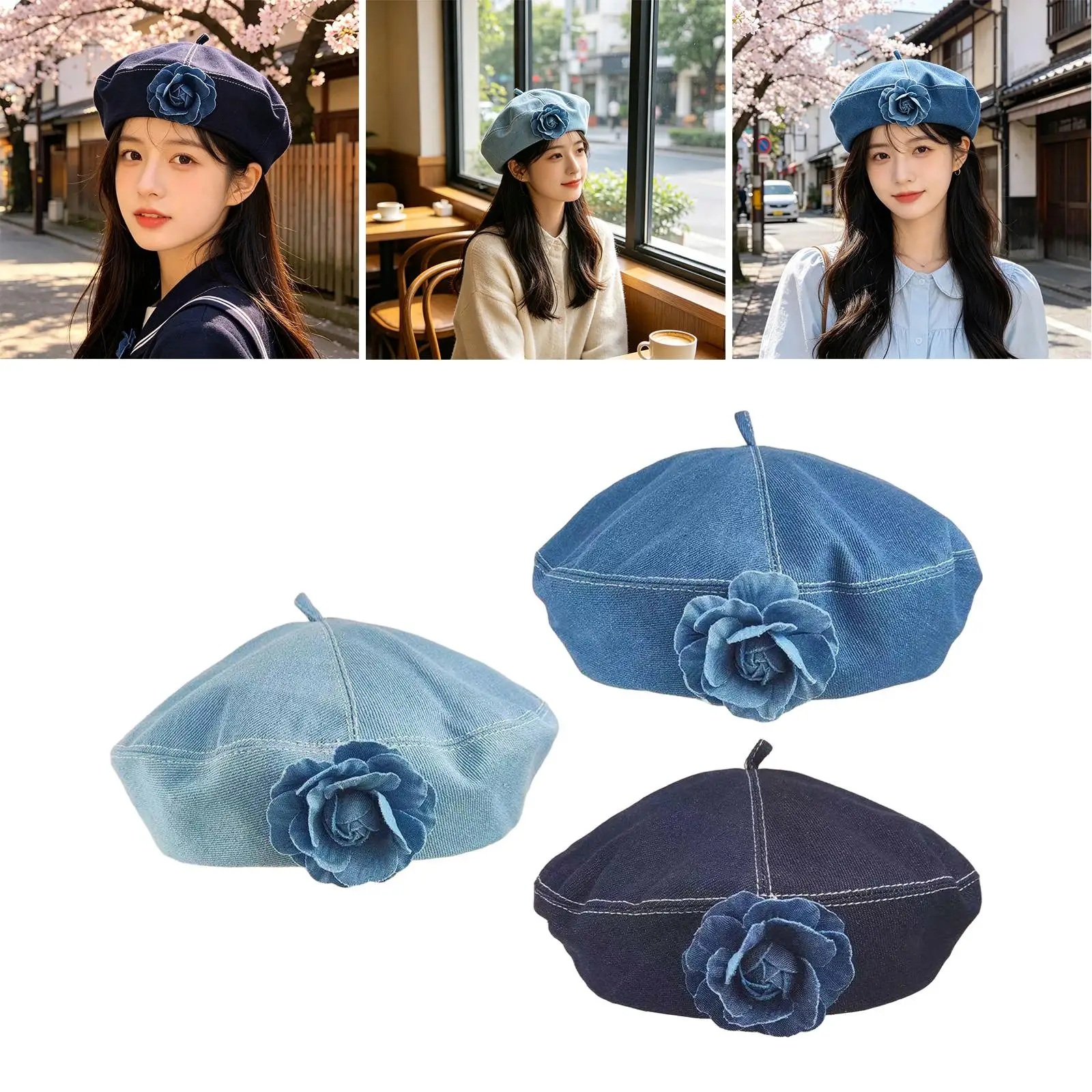 

Women Beret Hat Elegant Comfortable Casual Adjustable Denim Beret Cap Painter Hat for Festival Travel New Year Autumn Hiking