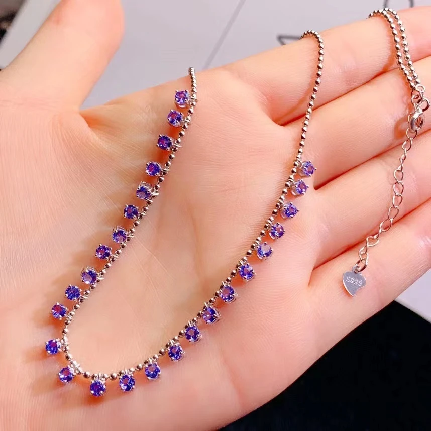 

VVS Grade Tanzanite Necklace for Daily Wear 3mm 2.6ct Natural Tanzanite Necklace for Woman 3 Layers 18K Gold Plating No Fading