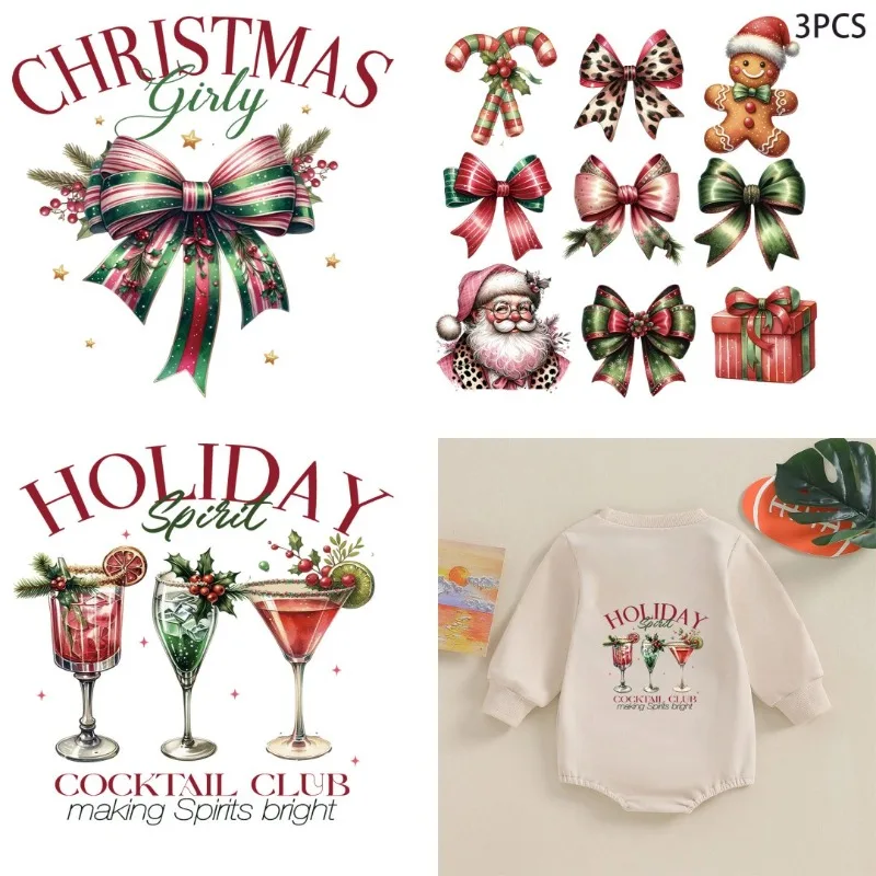 Natal Sublimação DIY Adesivos, Impressão de Transferência de Calor Lavável, Camisa Roupas Patch, Meninas Mochila, Travesseiro, 3Pcs, 6Pcs