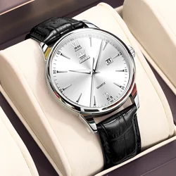 OLEVS Best Selling Original Leather Strap Waterproof Watch for Men Luminous Calendar Business Luxury Fashion Quartz Mens Watch