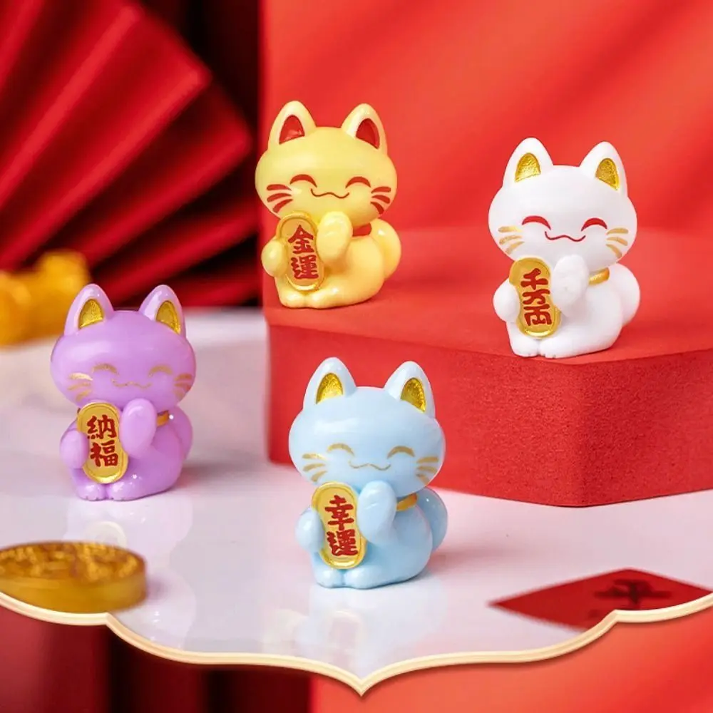 

Lucky Cat Statue Art Crafts Feng Shui Decor Collectible Cartoon Lucky Cat Figurine for Cabinet Table Desk Living Room Entrance