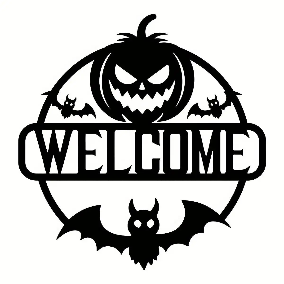 CIFBUY Halloween Welcome Metal Door Sign, Pumpkin Bat Silhouette Wrought‑Iron Hanging Decor