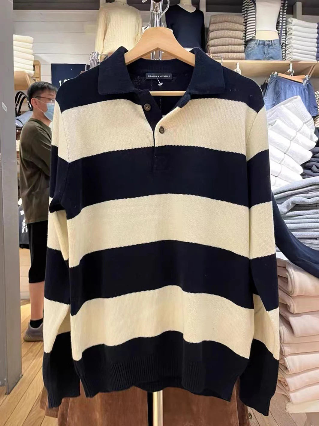 Vintage Stripes Sweet Sweater Woman Autumn Buttons Lapel Long Sleeve Pullover Preppy Style Casual Streetwear Jumper Sweaters Top