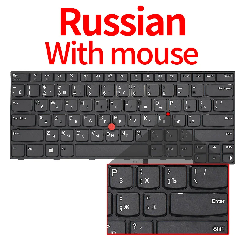 Nuevo teclado US/RU para portátil Lenovo Thinkpad E470 E470C E475 con punto ruso