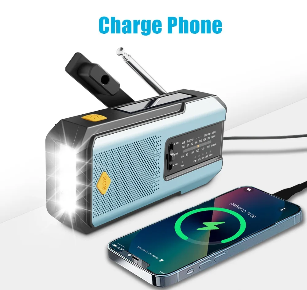 40xrádio portátil com manivela, rádio meteorológico de emergência noaa, movido a energia solar, am/fm, sos, lanterna 2000mah recarregável powerbank