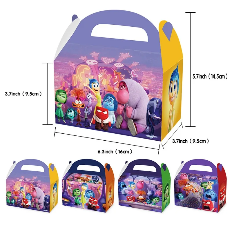 Disney-Inside Out 2 Birthday Party Decoração Gift Box, Acessórios Dos Desenhos Animados, Caixa De Doces, Carry-on Papelão, Fonte Do Partido, 12 pcs