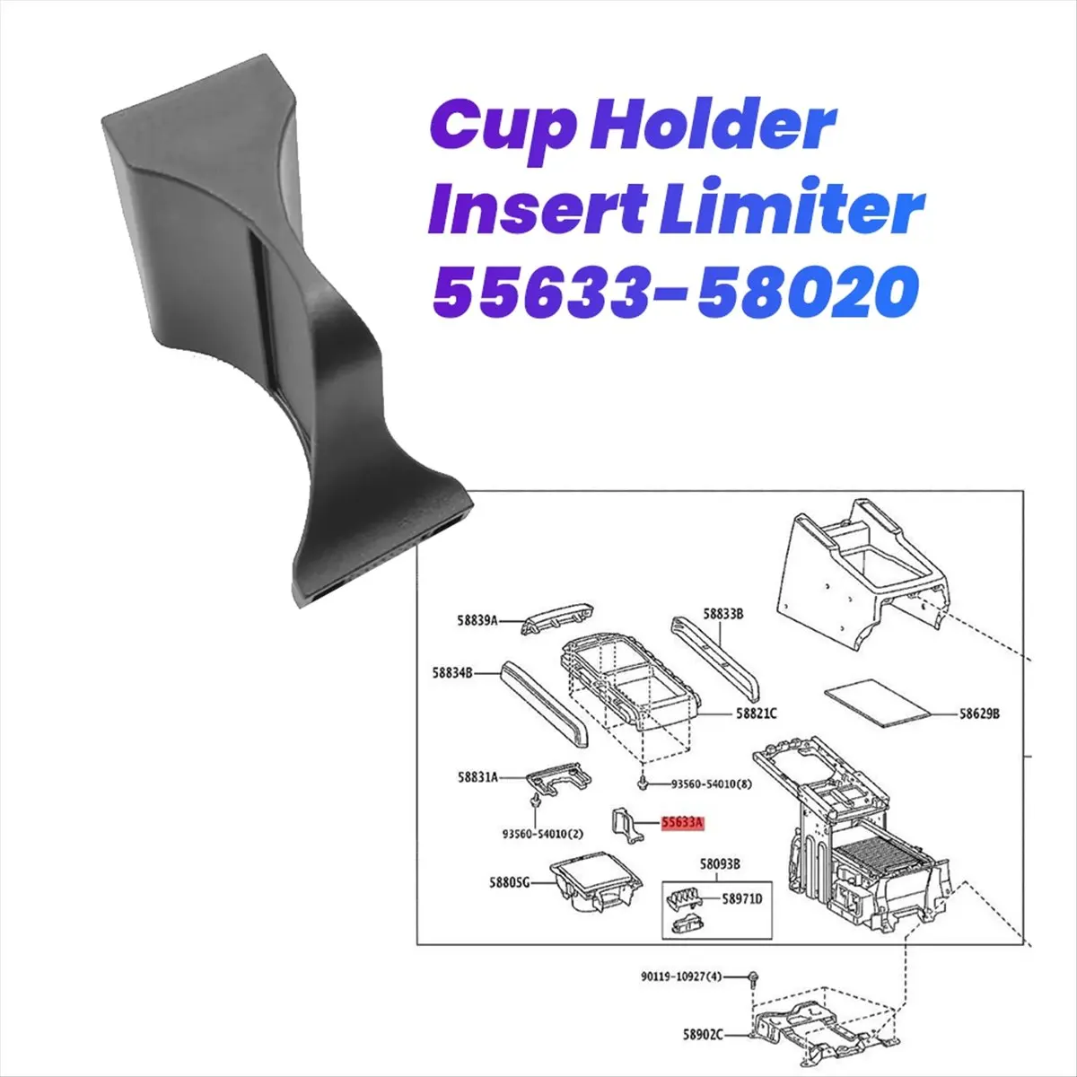 Super Sale Car Front Cup Holder Insert Limiter 55633-58020 for Toyota Alphard 20 Series 2008-2014 Drink Holder Storage Box Divid