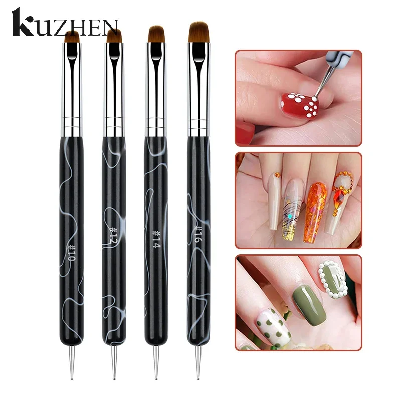 1/4 قطعة فرشاة فنية للأظافر الفرنسية نهاية مزدوجة مسمار الفن التنقيط القلم الاكريليك رسم حجر الراين هلام اللوحة مقبض خشبي/الاكريليك