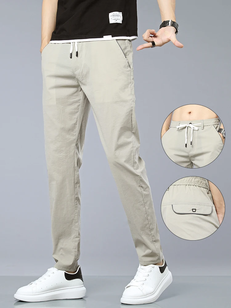 

Spring Summer Mens Pants Korean Thin Straight Slim Classic Business Casual Pants Fashion Stretch Jogging Trousers Sweatpants