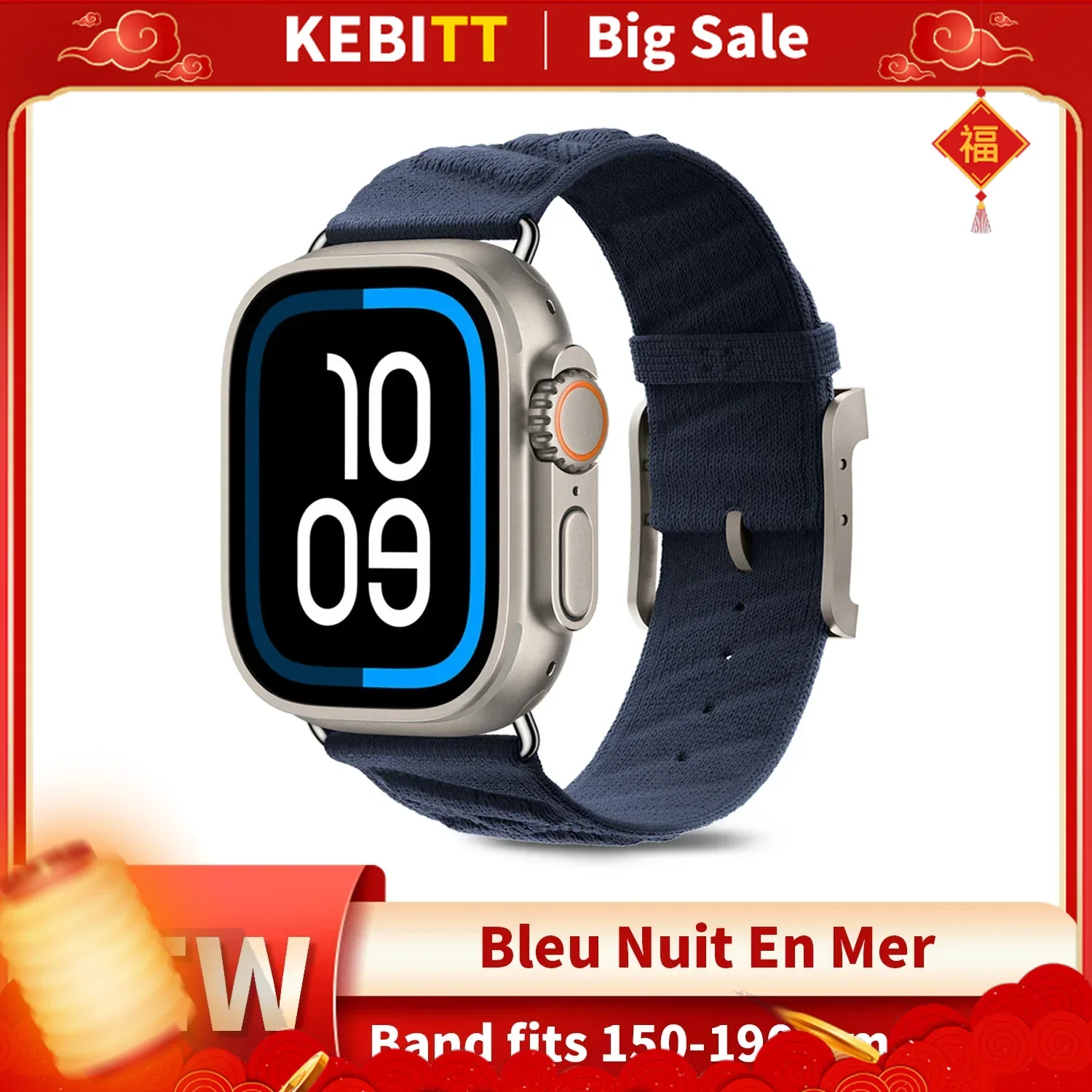 Kebitt Titanium Buckle En Mer Bleu Nuit Single Tour Iwatch Band For Apple Watch Ultra2 10 9 8 7 6 Strap 46MM 45mm 49MM