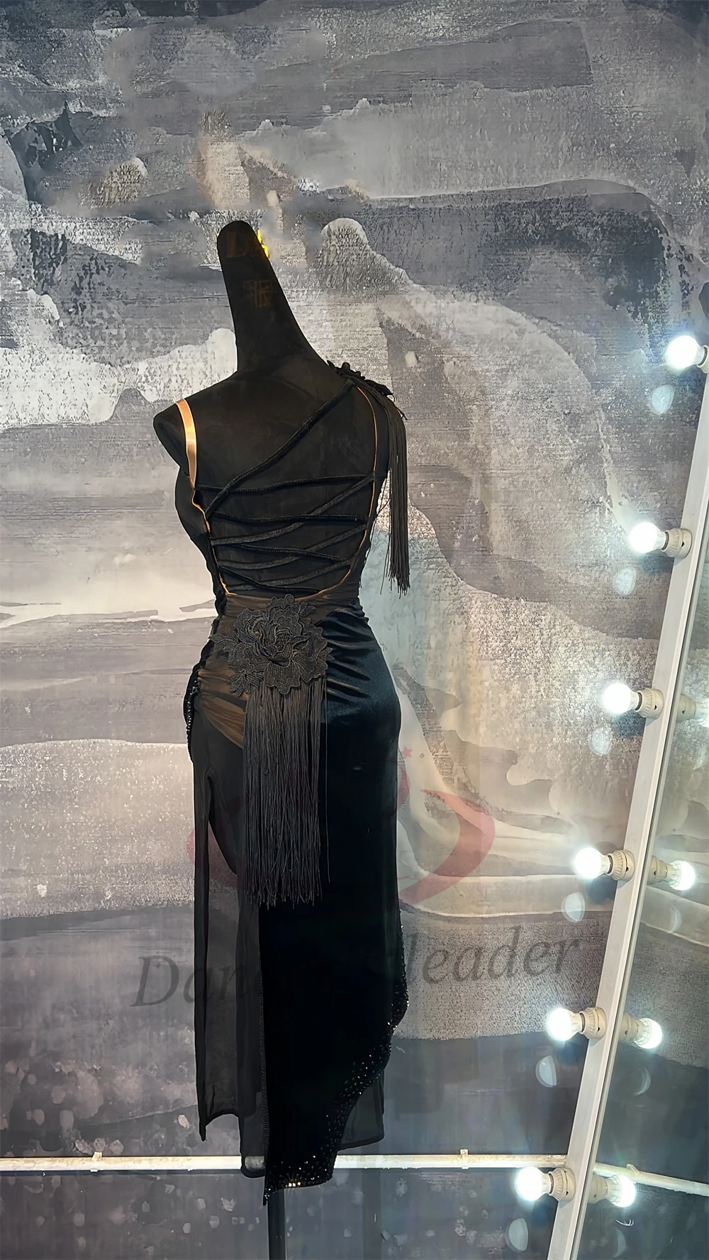 Dança latina adulto crianças vestido ab pedra high-end personalizado preto arte exame floral traje cha cha tango roupas femininas