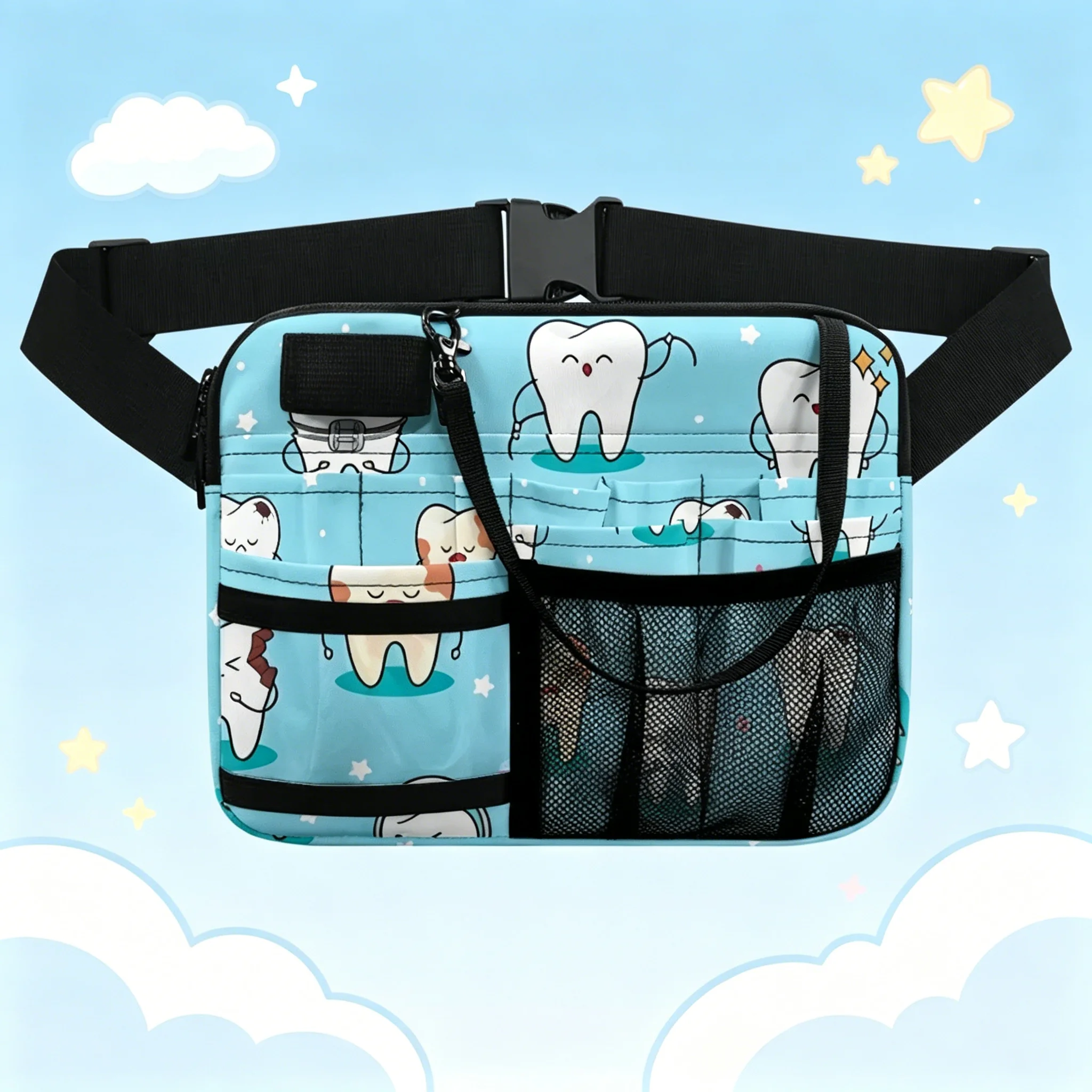 dental-hygienist-waist-pack-pink-teeth-print-utility-fanny-pack-for-dentists-dental-assistants-oral-care-professionals