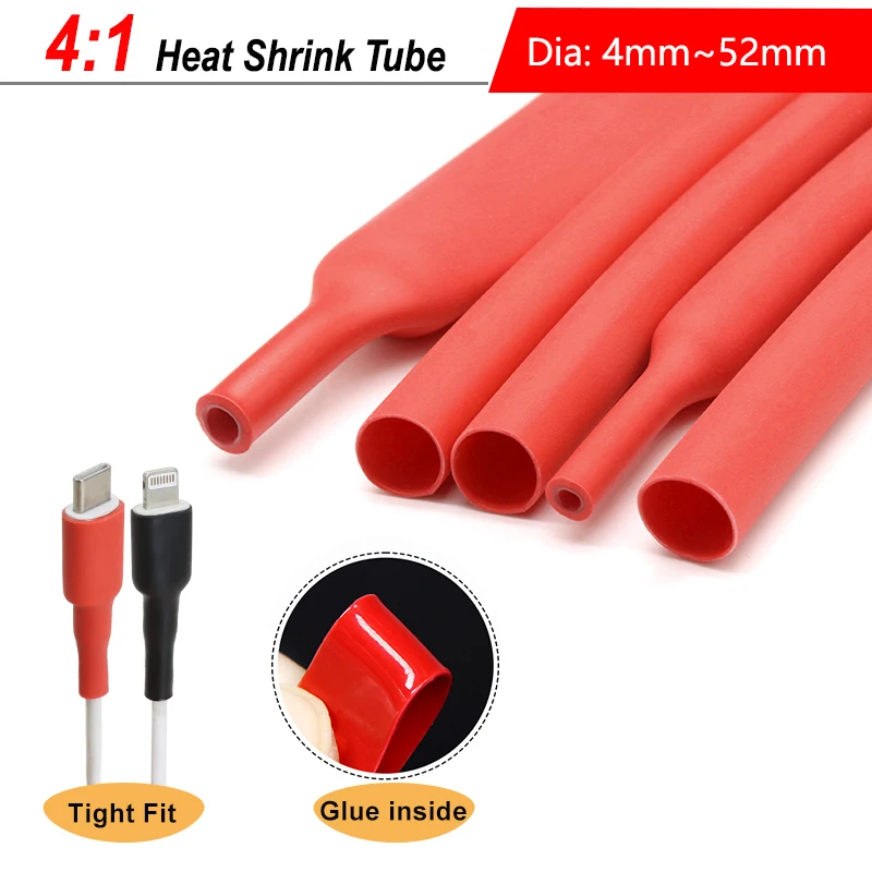 

Red 4:1 Thick Glue Heat Shrink Tube Dia.4/6/8/12/16/20/24/32/40/52mm Thermoresistant Tube Heat-shrinkable Cable Sleeve