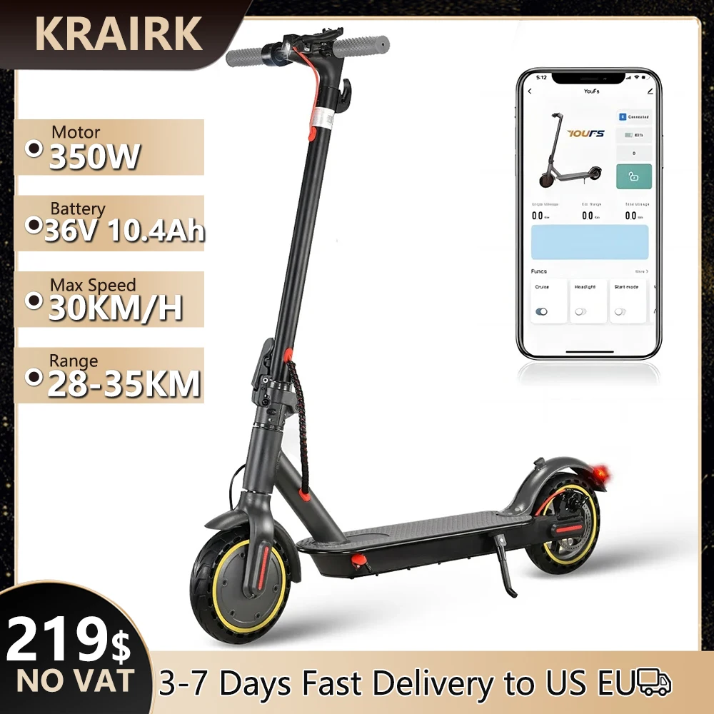 

350W Electric Scooter 36V 10.4Ah Battery 30km/h Max Speed Folding EScooter 8.5 inch Solid Tires Electric Kick Scooter for Adults