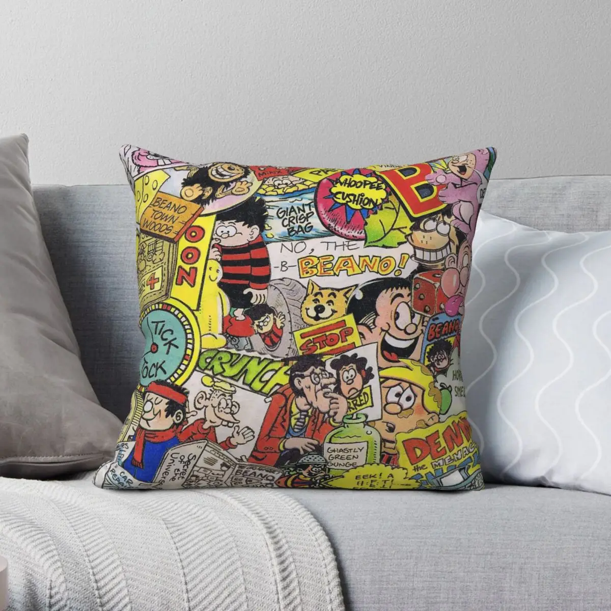 Beano Square Pillowcase Polyester Linen Velvet Pattern Zip Decorative Home Cushion Cover