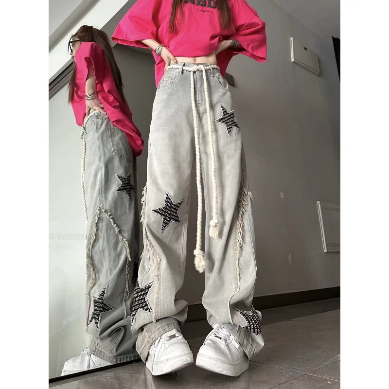 Deeptown Star Girl Y2k Vintage Jeans Women Grunge Baggy Wide Denim Pants Baddies Streetwear Harajuku Trousers 90s Aesthetic Kpop