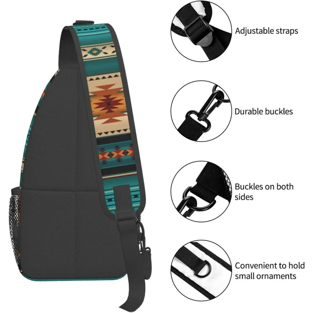 Aztec Turquoise Stripe Casual Sling Bag Unisex Crossbody Sling Backpack Gym Sports Travel Hiking Daypack Chest Bag Shoulder Bag