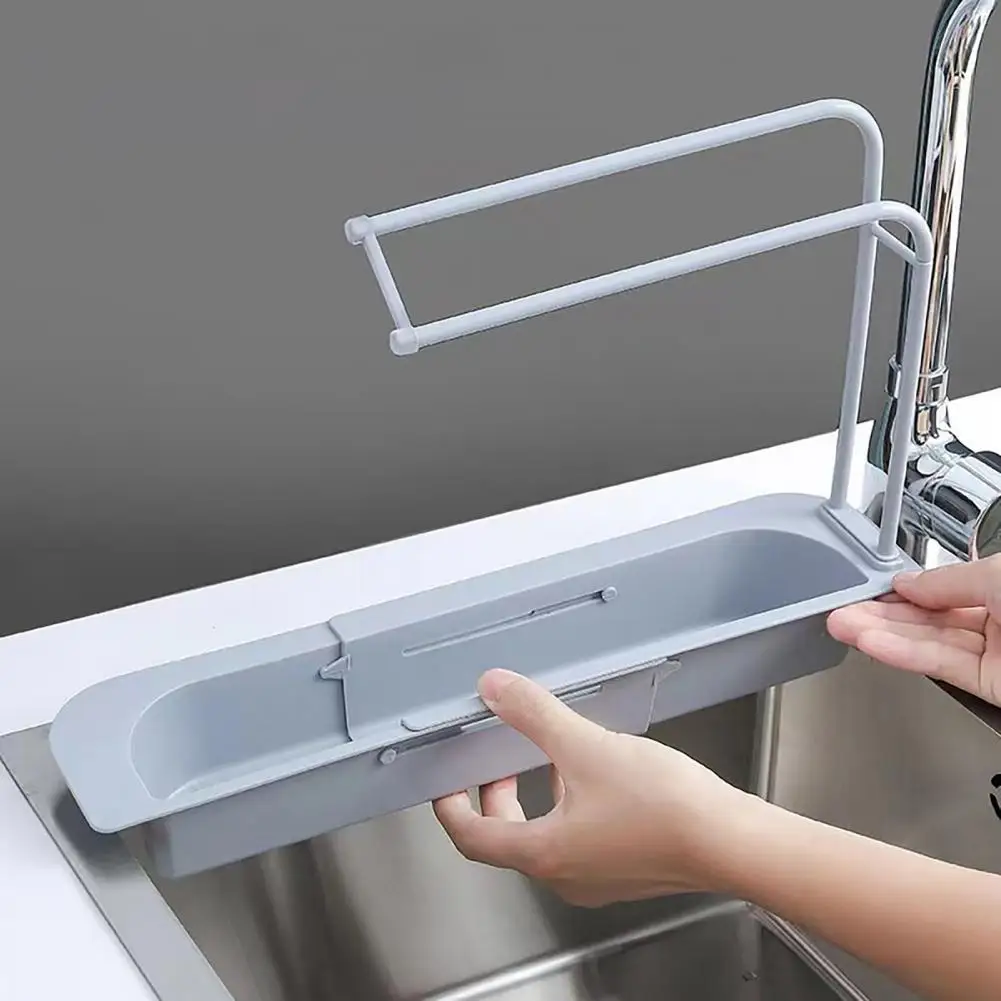 Kitchen Sink Shelf Telescopic Sink Storage Shelf with Towel Rack for Kitchen Organization Drainage Expandable Design for Easy