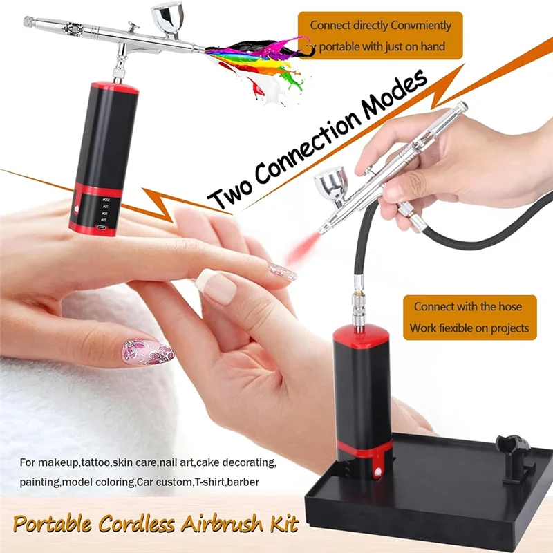 AB45 Kit Airbrush Baterai Ekstra Aksi Ganda dengan Set Sikat Udara Tanpa Kabel Baterai Dapat Diganti Kompresor untuk Manikur, Lukisan