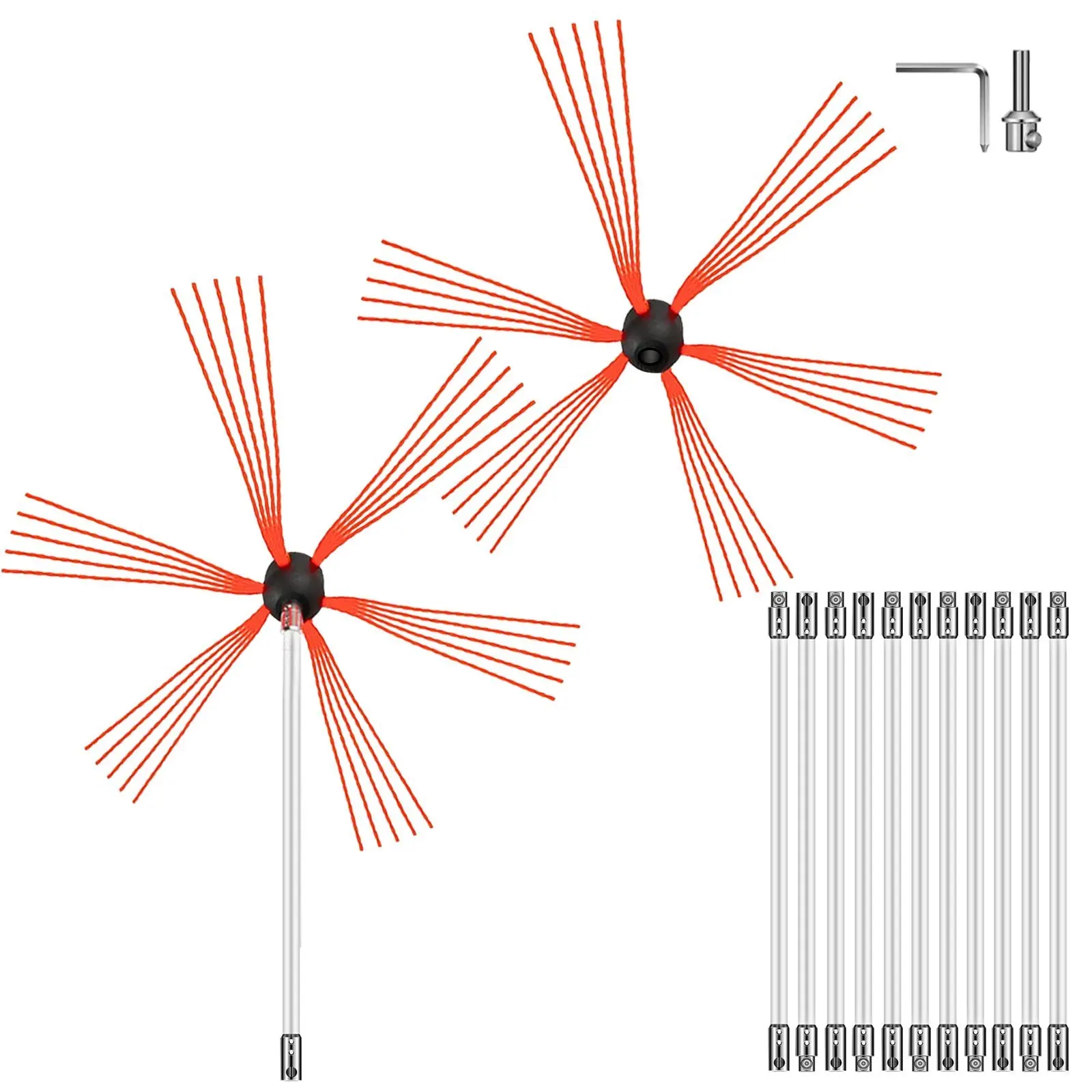 

VEVOR Chimney Sweep Kit 39FT Length, Chimney Brush Kit with 12 Nylon Flexible Rods and 2 Brush Head, Rotary Chimney Cleaning Kit