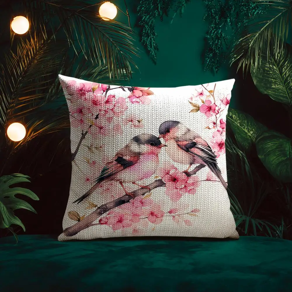 Japanese Cherry Cushion Cover Natural Linen Pillow Case Double-Sided Print Decorative Sofa Pillowcase Home Decor Gift view 3
