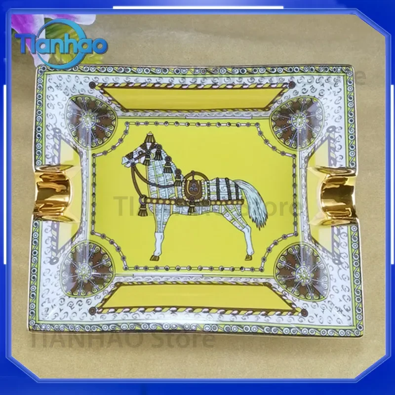 Creative Gift Box Ashtray for Luxury War Horse Dessert Square Plate Living Room Decor