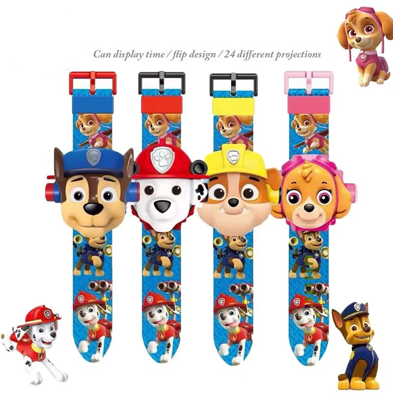 Paw Patrol 3D Projection Watch Chase Marshall Rocky Cartoon Model Action Figures Toys Set Anime Peripherals Children Wristband