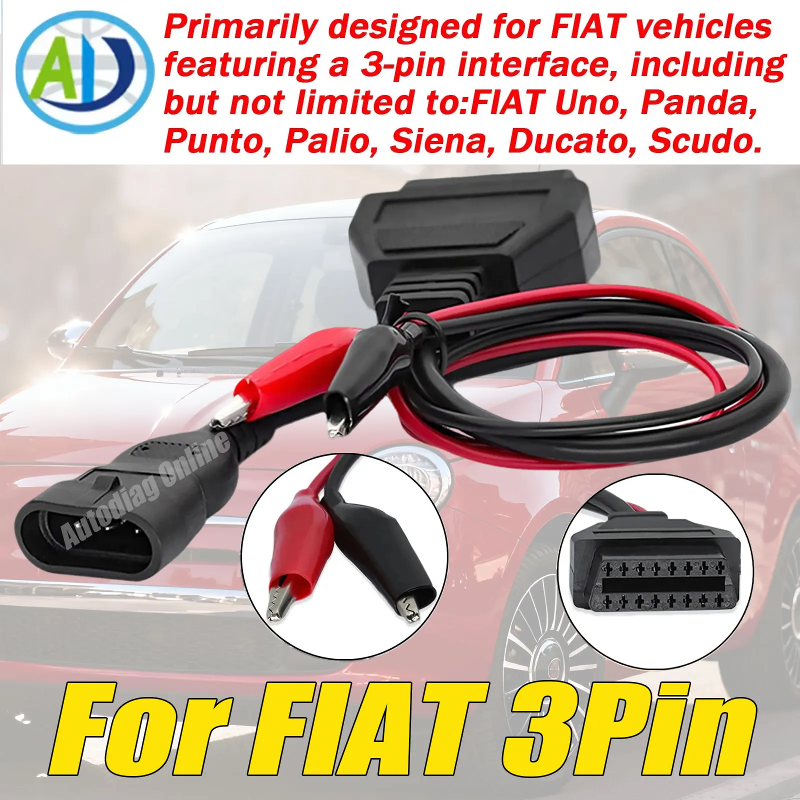 

OBD2 Diagnostic Cable For FIAT 3Pin with 2 Clips OBD2 Scanner Connector Cable For FIAT Panda OBD2 Diagnostic Adapter Cable