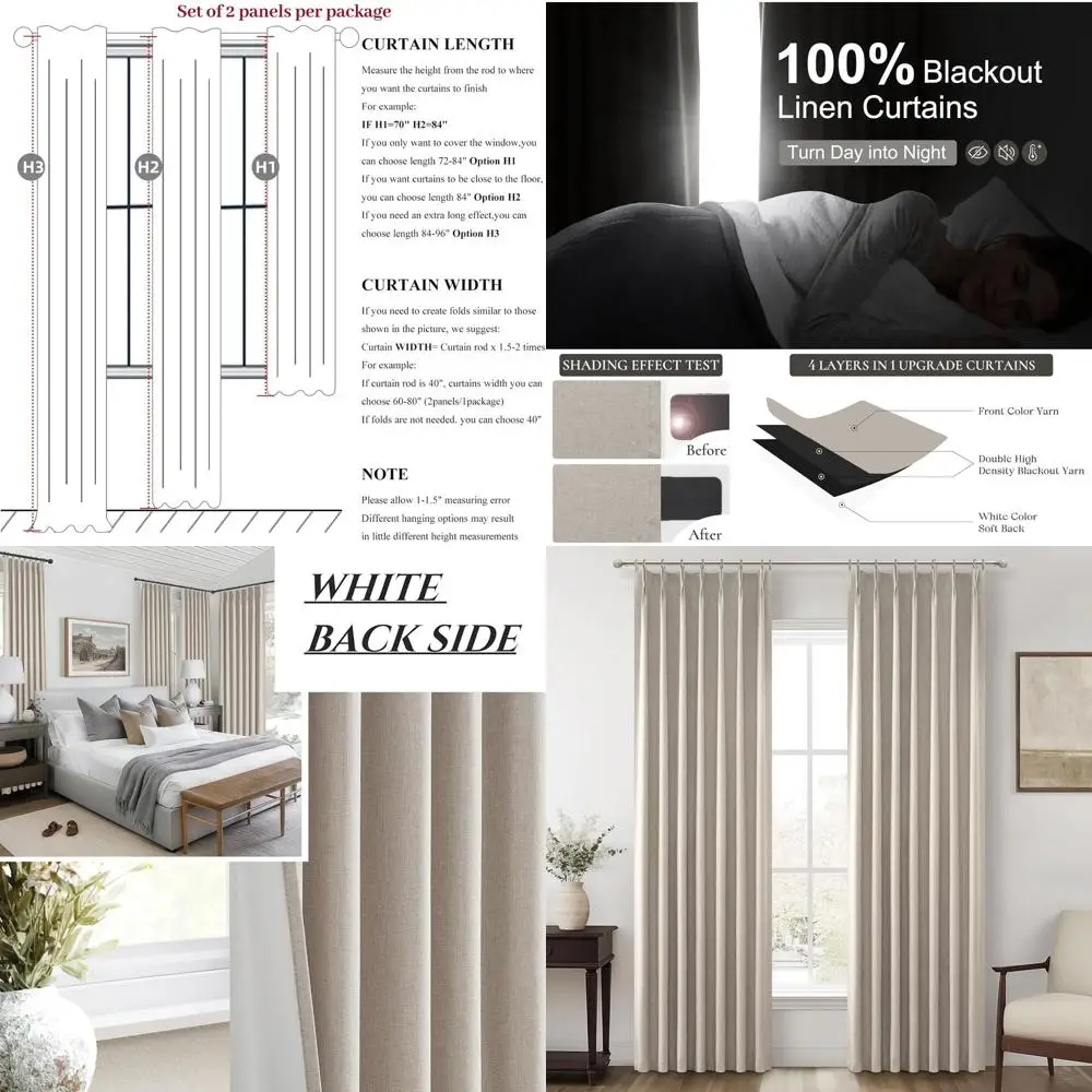 Graue taupefarbene Verdunkelungsvorhänge aus Kunstleinen mit Pinch-Falten, 90 lang, wärmeisoliert, schalldicht, Privatsphäre für Schlafzimmer (40 B x 90 l, Se