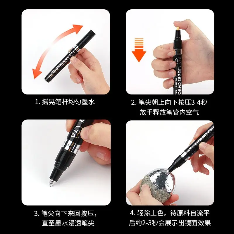 3pcs High Gloss Mirror Chrome Plated Marker Pen, Metal Pen, Paint DIY Model Waterproof Touch Up Paint, Silver Electroplating Pen