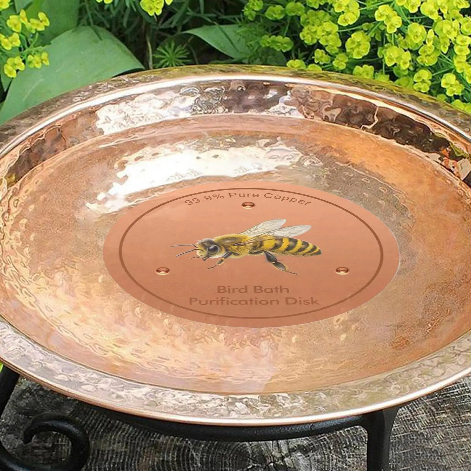 Metal Disc for Bird Bath Bee Pattern Filtration Ornaments Bird Bath Metal Purification Disk for Outdoor Garden Deck Patio Bowl