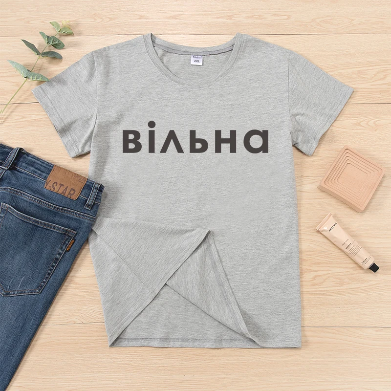 Free Ukrainian Ukrain Inscription Women T-shirts Letter Print short sleeve Casual Cotton t-shirt lady shirt tees black white