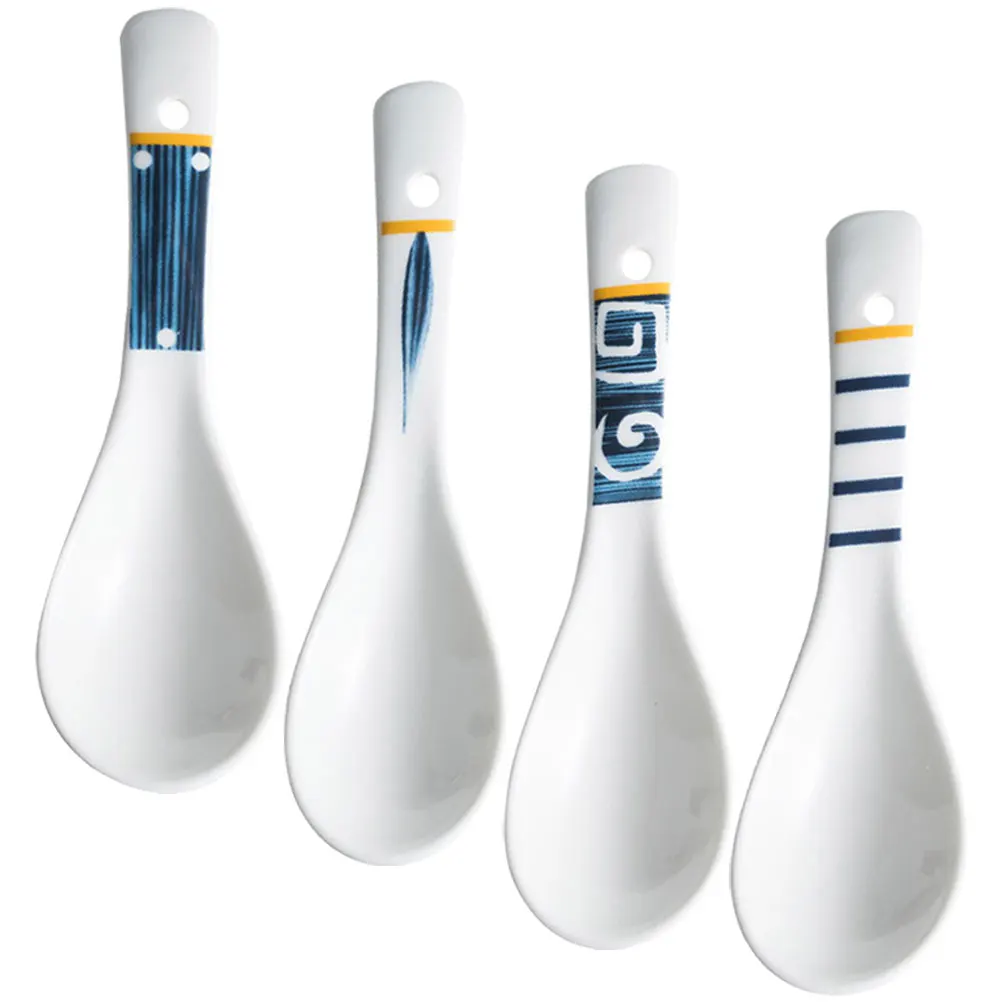 

4Pcs Small Ceramic Soup Spoons Porcelain Spoons for Family Catering Multi Use Practical Design Ceramic Spoon