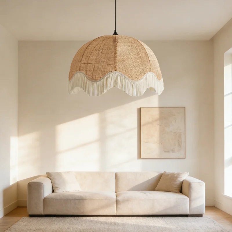 Japanese Wabi Sabi E27 Rattan Weaving Pendant Light Restaurant Living Room Home Decoration Droplight Bedroom Chandelier Fixture