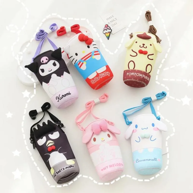 Sanrio Cartoon Water Cup Bag Kawaii Hello Kitty Cinnamoroll Melody Kuromi Thermos Cup Protective Sleeve Cute Anime Gift for Kids