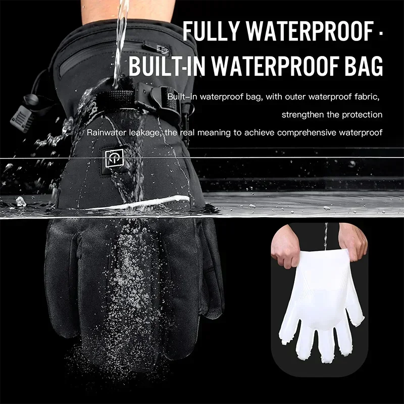 Luvas elétricas aquecidas com tela sensível ao toque, luvas aquecidas de inverno para motocicleta, luvas quentes à prova d'água e à prova de vento para áreas externas