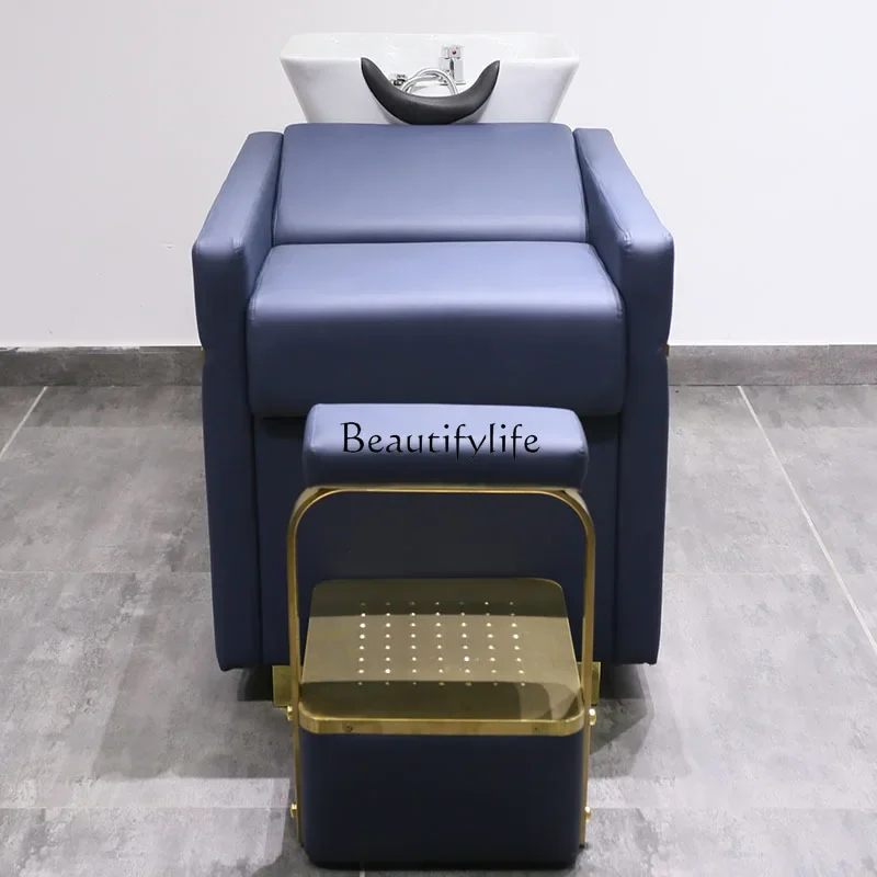 

yj32 Hair salon special ceramic basin flush bed semi-reclining hairdresser stainless steel shampoo bed