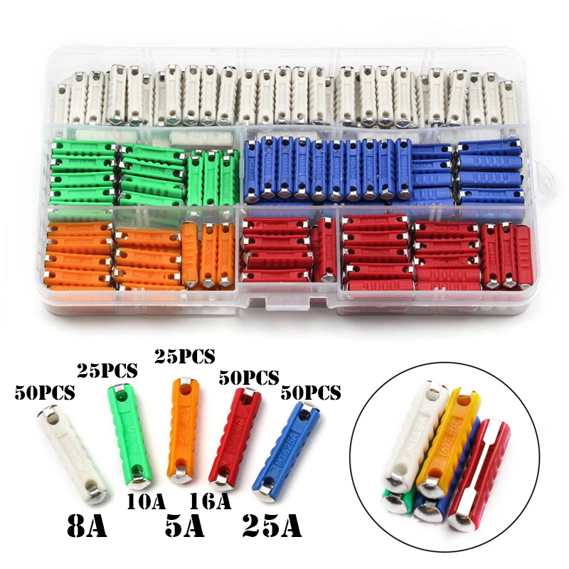 10/200PCS Continental Car Fuses Type For Vintage, Classic Cars Blade Old Style European Automotive Fuse Set 5/8/10/16/25AMP 6MM