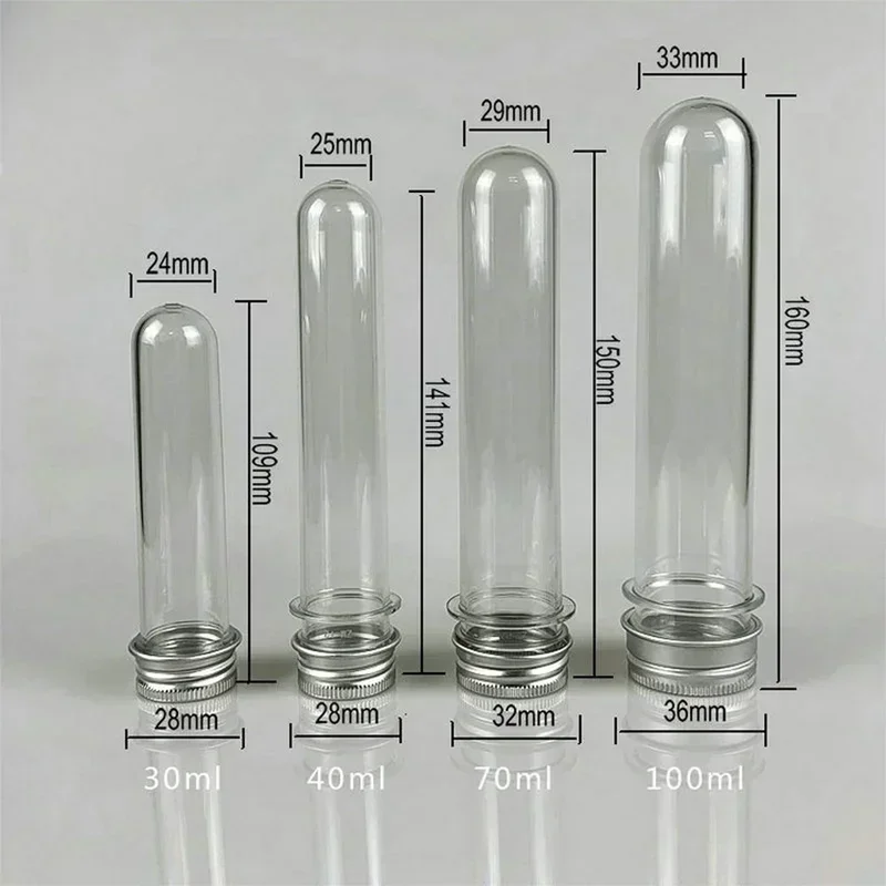 10pcs lab 30/40/70/100ml PET test tube bottle Transparent cylindrical plastic refillable bottle for Mask candy data line