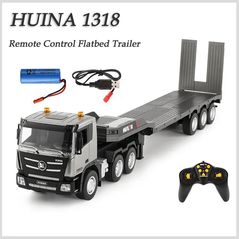 Huina 1318 1:24 Rc Trailer Truck Tractor 2.4g Remote Control Construction Radio Control Flatbed Rc Car Toys For Boys Kids Gifts