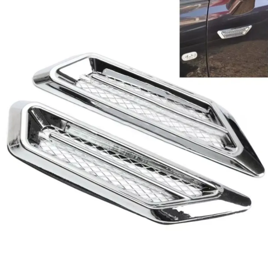 2pcs Air Flow Fender Side Vent Decoration Sticker Plastic Chrome Car SUV Decoration Universal 1SET